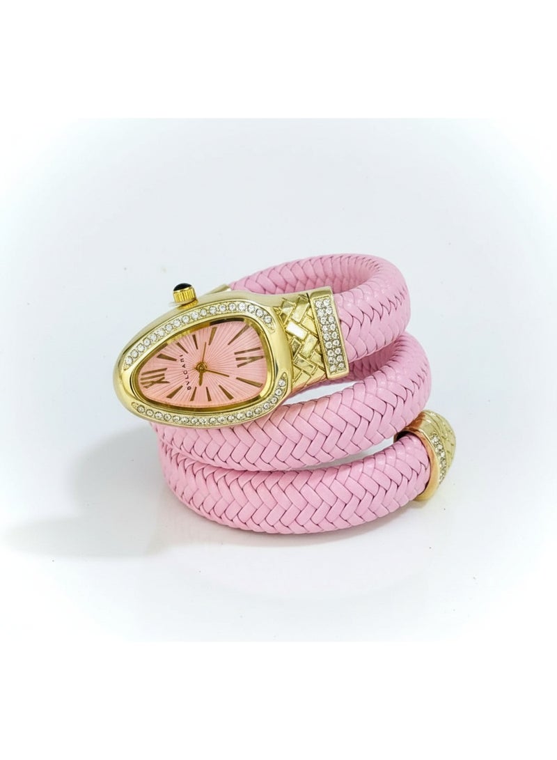 BVLGARI Serpenti Pink Leather Double-Wrap Watch with Diamond-Set Gold Case - Image 1